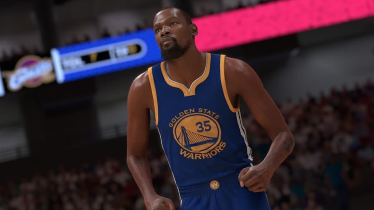 Kevin Durant in NBA 2k25 with Golden State Warriors uniform