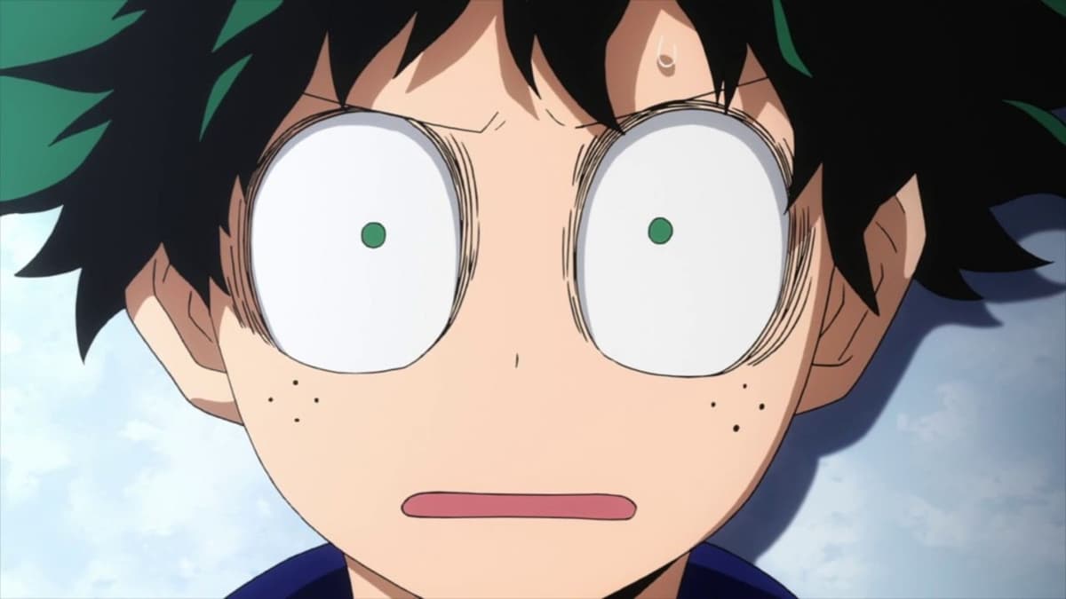 Deku shocked in My Hero Academia