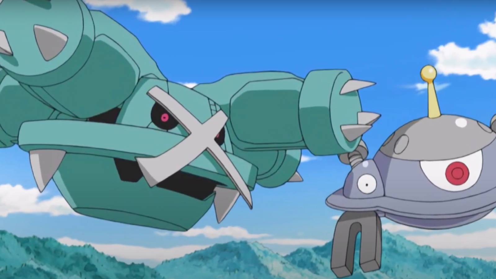 the Pokemon Metagross floats next to Magnezone