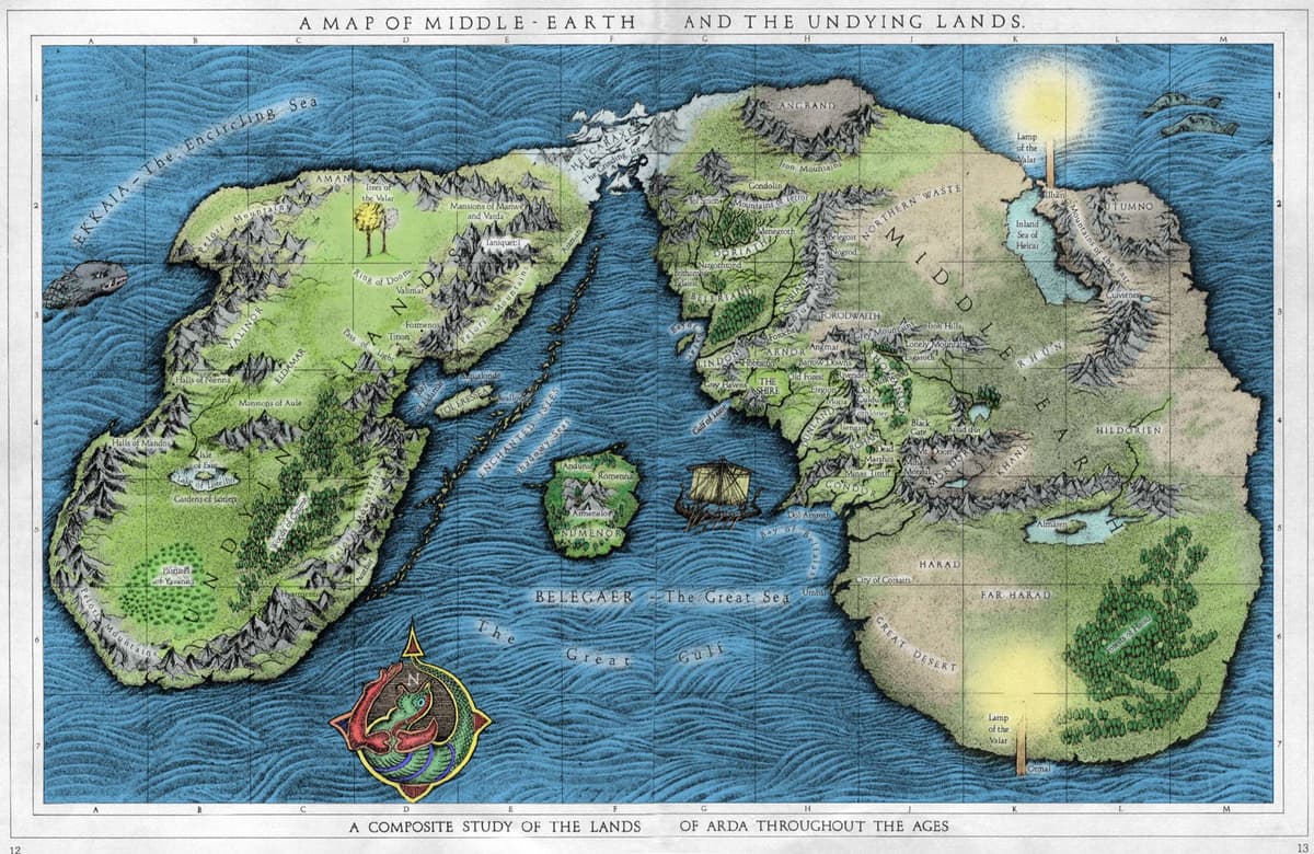 A map of Arda with the Undying Lands and Middle-earth