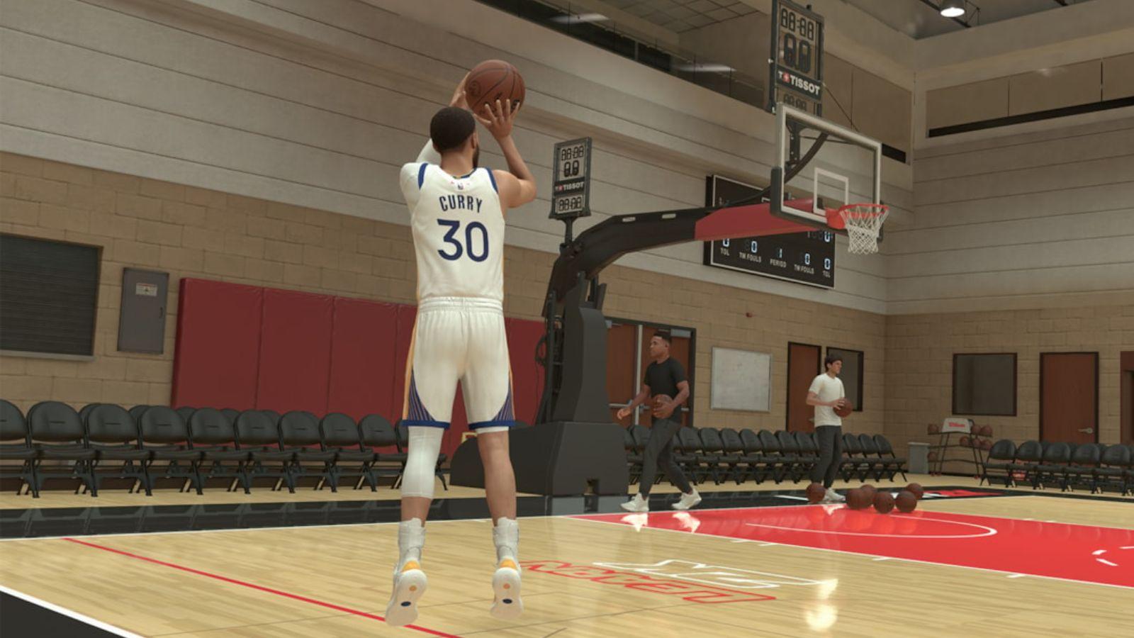 Steph Curry shooting in NBA 2K25 gym