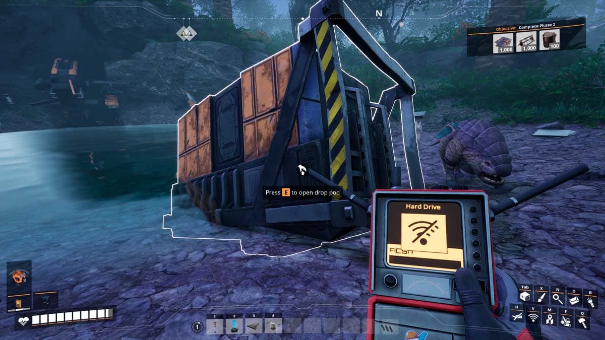 A gameplay screenshot of the Hard Drive pod in Satisfactory