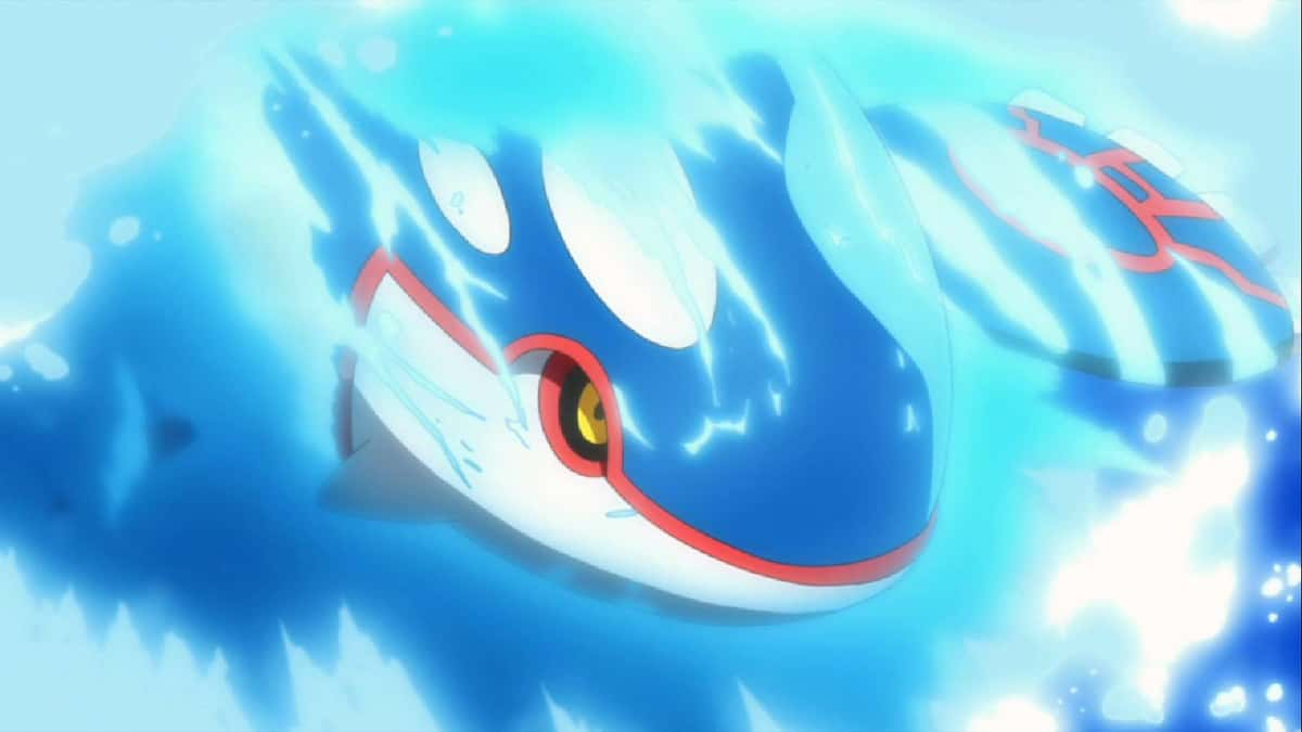 A screenshot from the Pokemon anime shows Kyogre