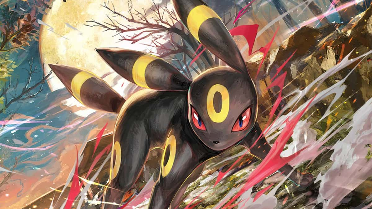 A scene shows the Pokemon Umbreon readying an attack