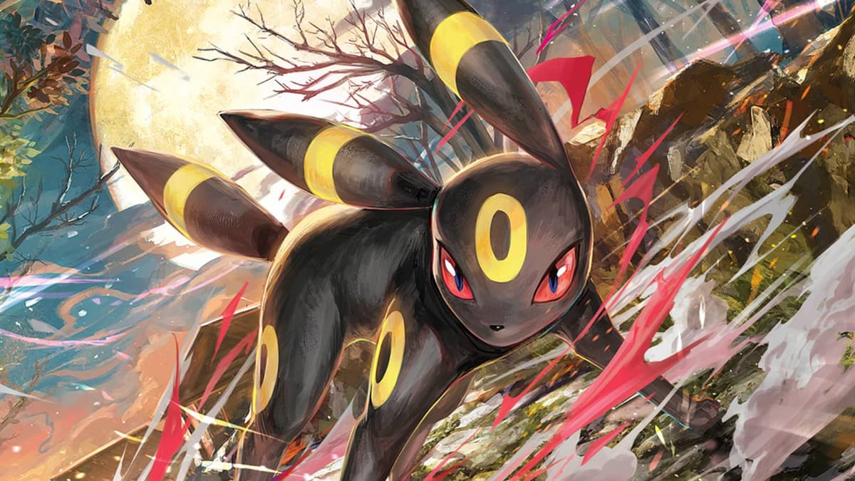 A scene shows the Pokemon Umbreon readying an attack