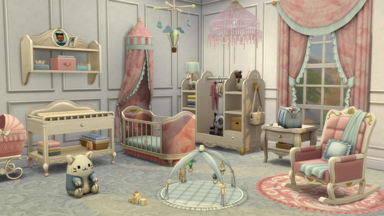 A screenshot featuring The Sims 4 Storybook Nursery Kit.