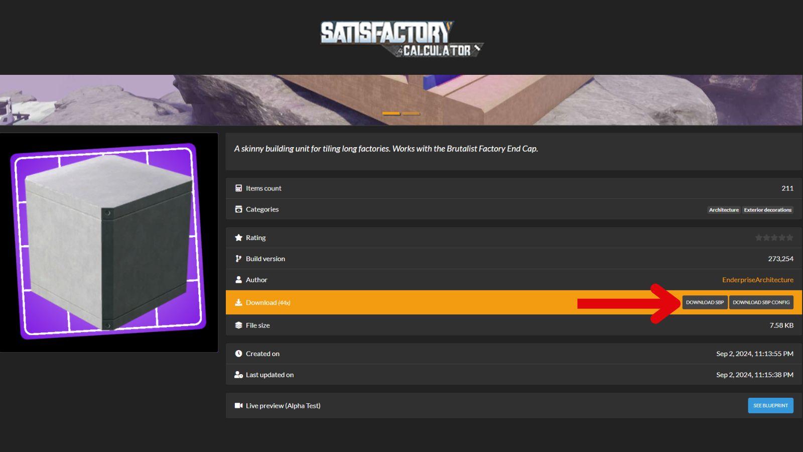 Download Blueprint in Satisfactory via Satisfactory Calculator