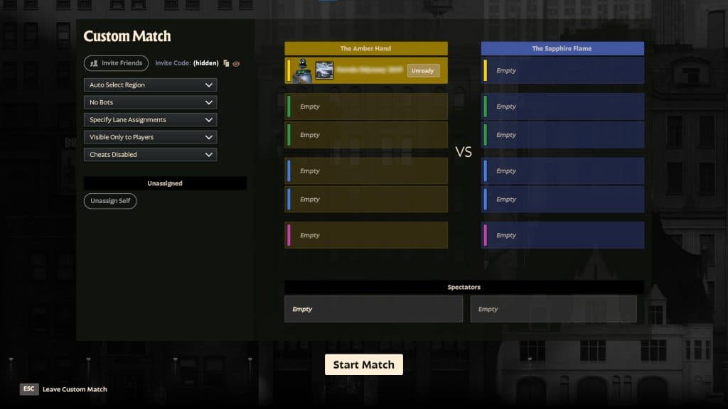 Deadlock custom lobby start match