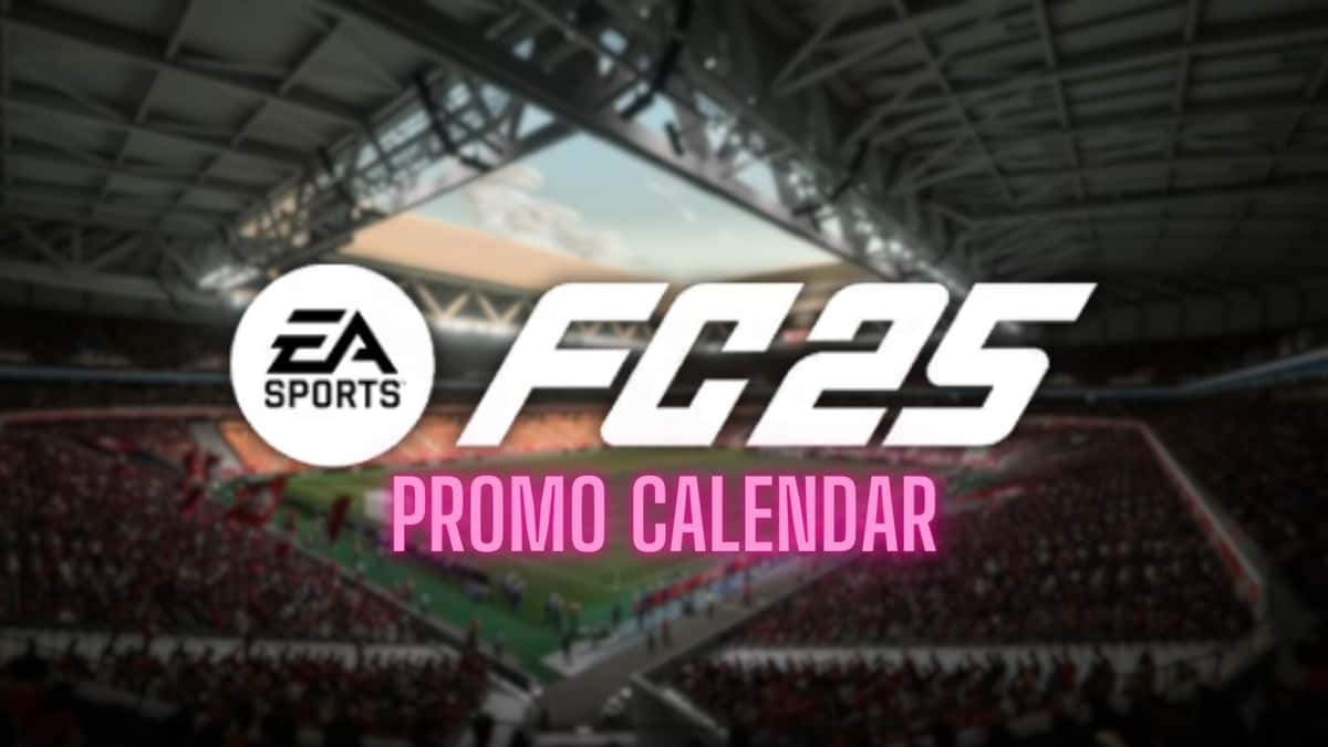 EA FC 25 logo and promo calendar in front of stadium