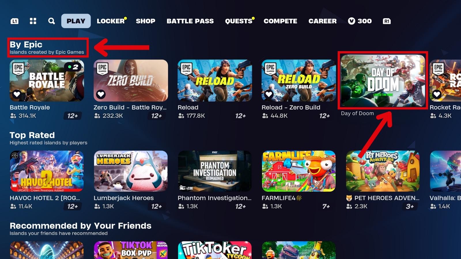 Fortnite Day of Doom LTM in Discover row.