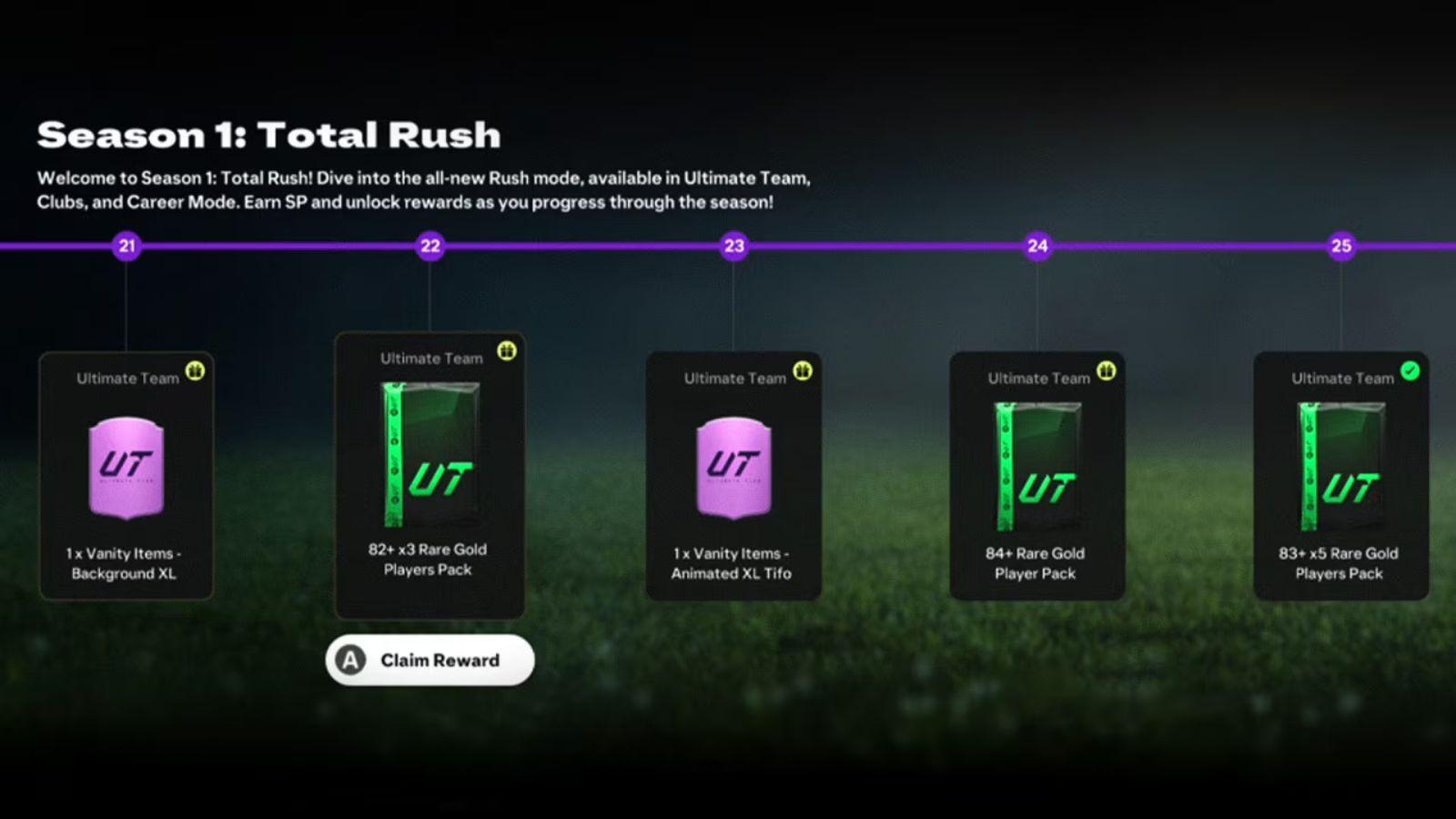 EA FC 25 Season 1 Total Rush Season Progress screen