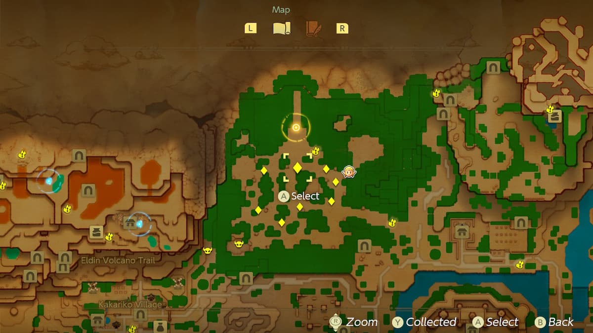 Map of Hyrule with markers showing where the Lynel is