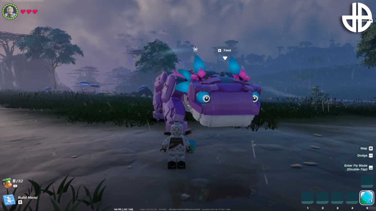 Finding a LEGO Klombo in LEGO Fortnite.