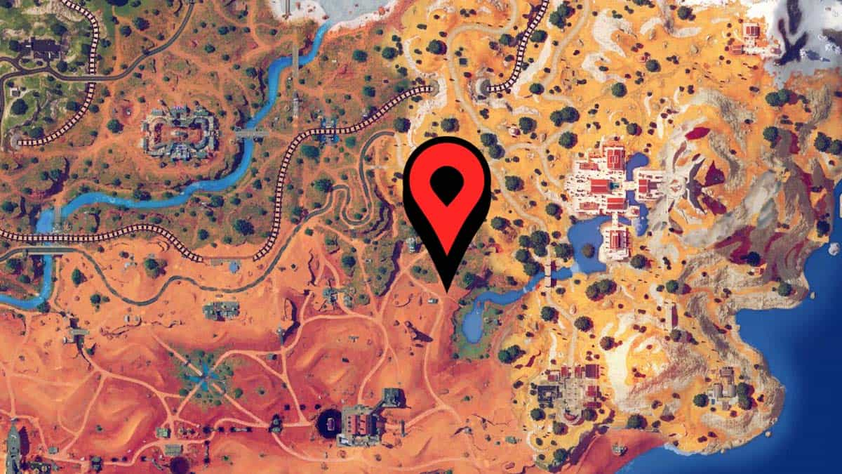 Fortnite map with a marker showing the location of Stark chest