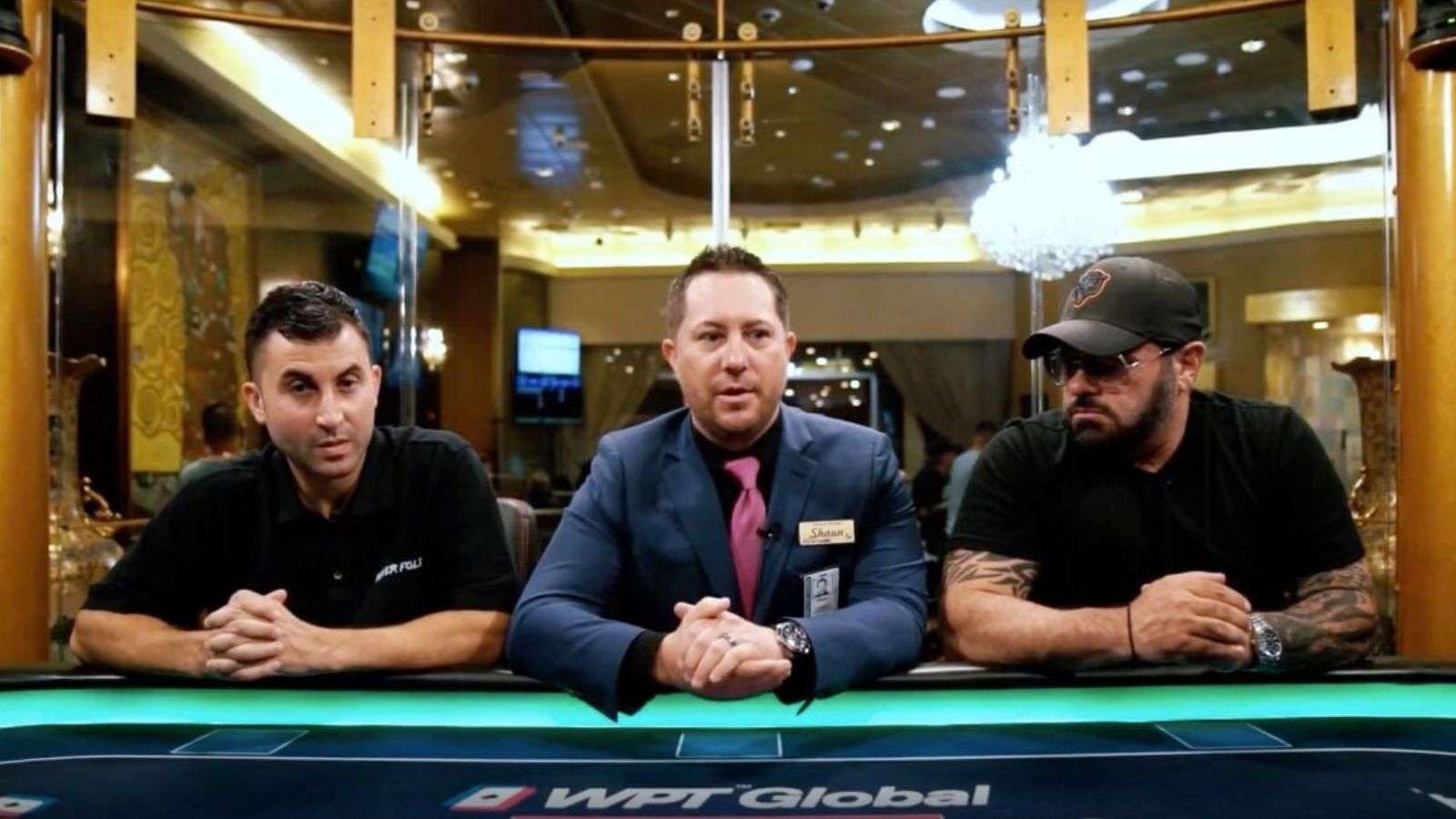 Hustler Casino bosses talking to camera on poker table