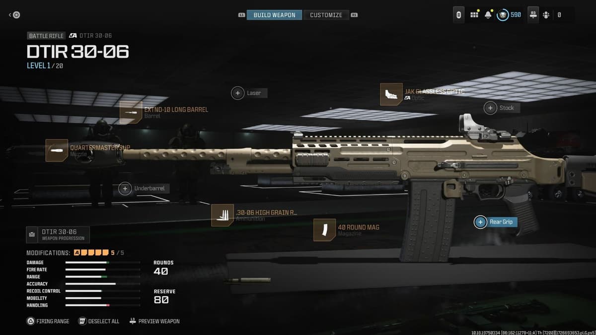 Screenshot of best DTIR 30-06 loadout attachments in Warzone Gunsmith