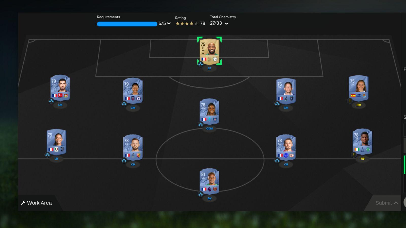 Screenshot of First XI SBC solution in EA FC 25