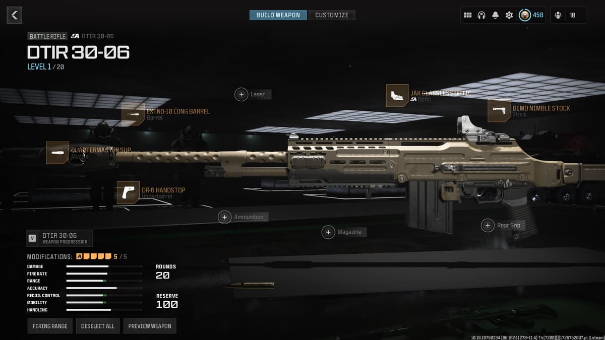 Screenshot of the best DTIR 30-06 build in MW3.