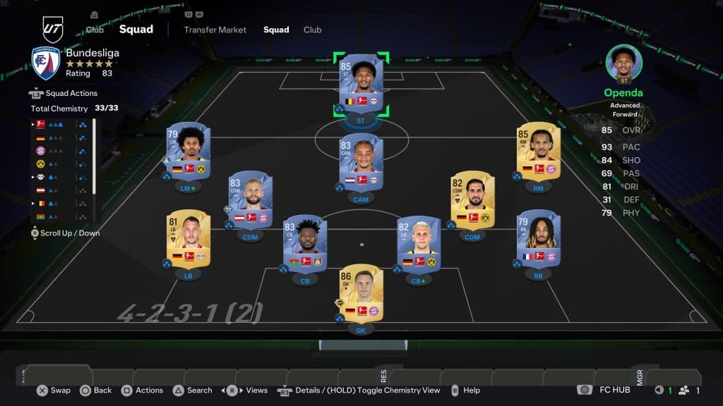 Screenshot of Bundesliga starter team in EA FC 25