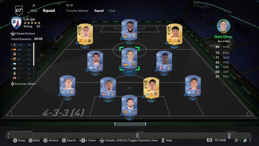 Screenshot of LaLiga starter team in EA FC 25