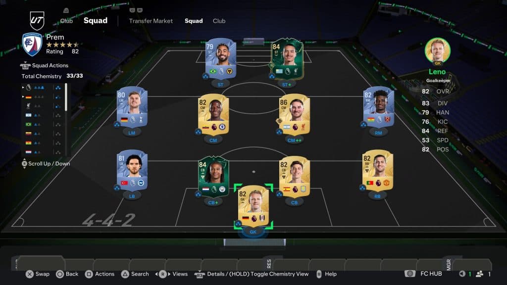 Screenshot of Premier League starter team in EA FC 25