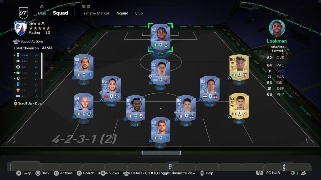 Screenshot of best Serie A starter team in EA FC 25