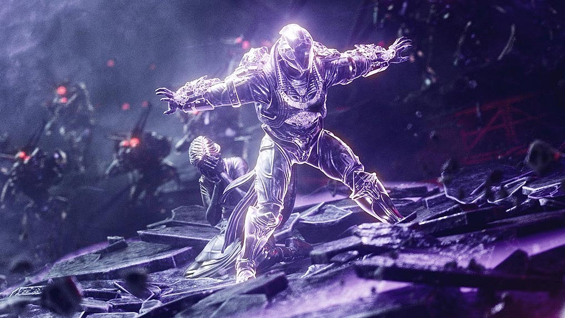 Official art of a Void Titan protecting another Destiny 2 player.