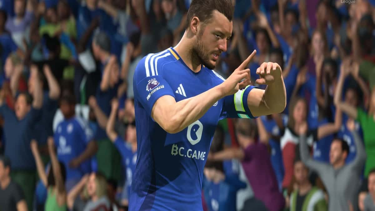 Jamie Vardy celebrating a goal in EA FC 25