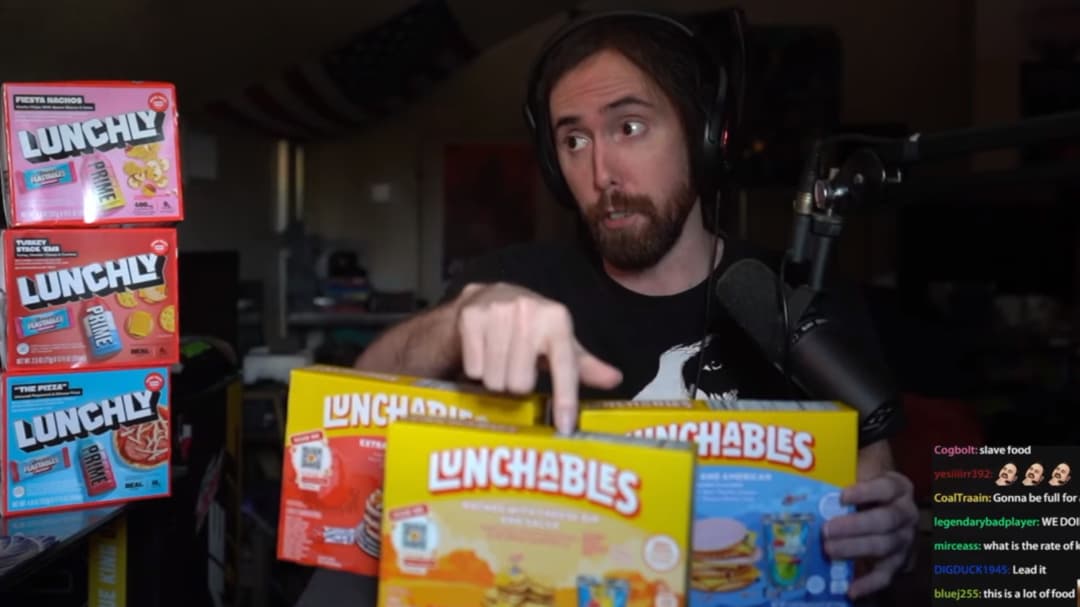 Asmongold compara el Lunchly de Logan Paul & MrBeast con las galletas de Pokimane después de probarlas