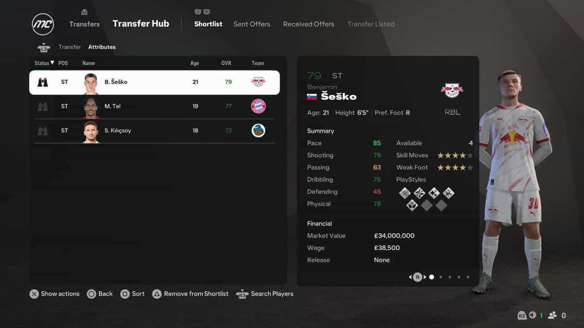 Sesko in EA FC 25 Career Mode