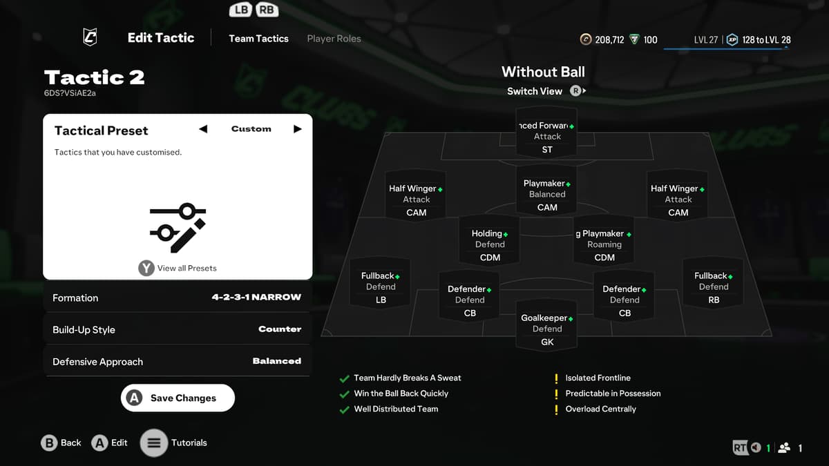 Screenshot of a meta 4231 Narrow Clubs formation in EA FC 25.