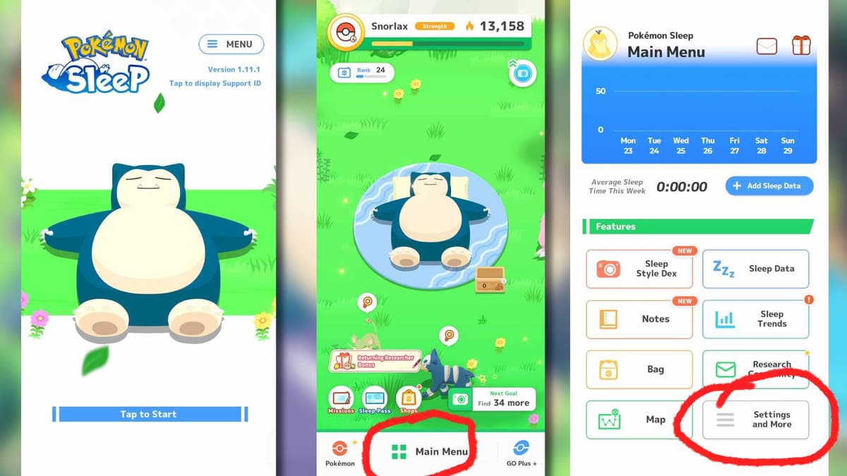 Menu screenshots show how to connect Pokemon Sleep to a Smart Watch