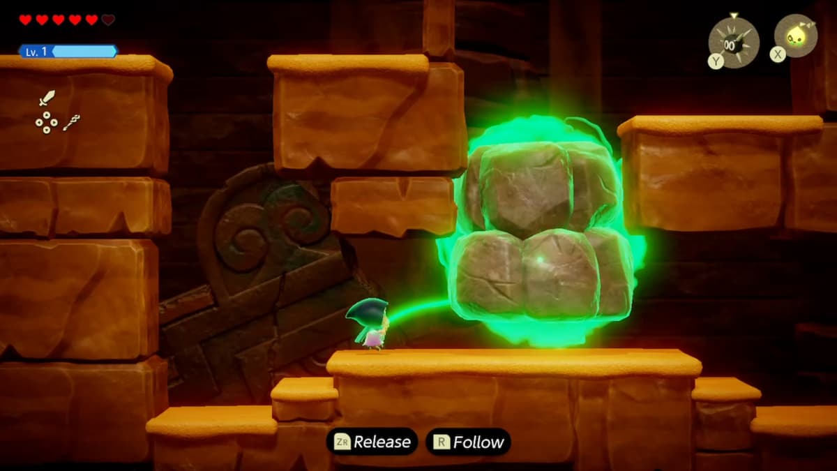 Zelda using Bind on a boulder