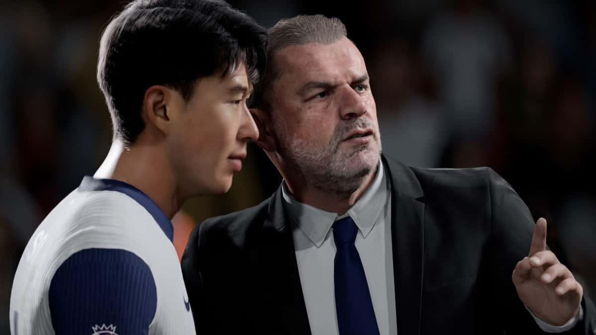 Ange Postecoglu talking to Son in EA FC 25 Career Mode