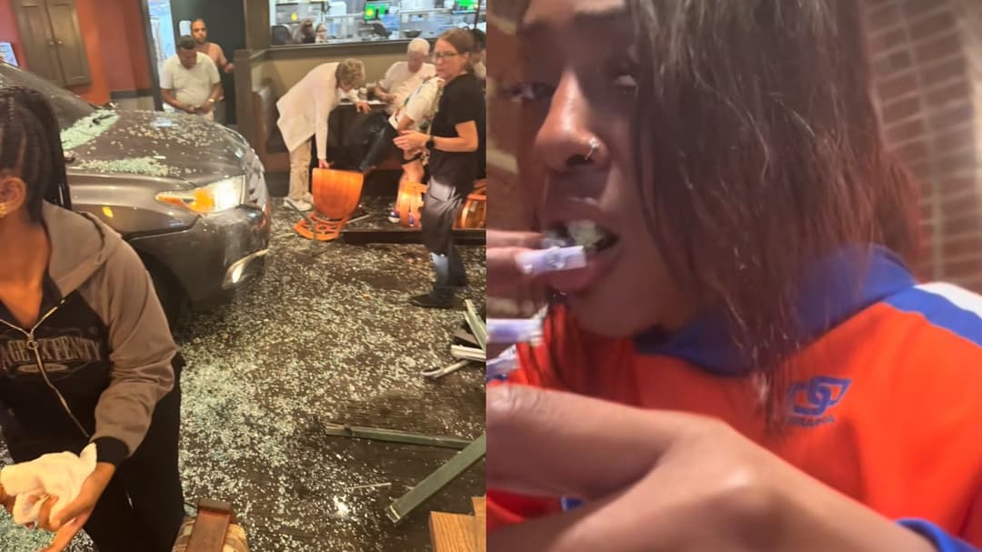 TikToker se torna viral depois que um carro bate em um restaurante durante as filmagens de mukbang