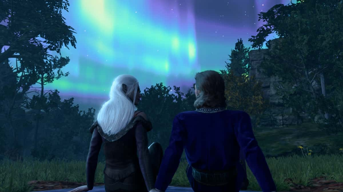 A screenshot featuring a romance scene in Baldur's Gate 3.