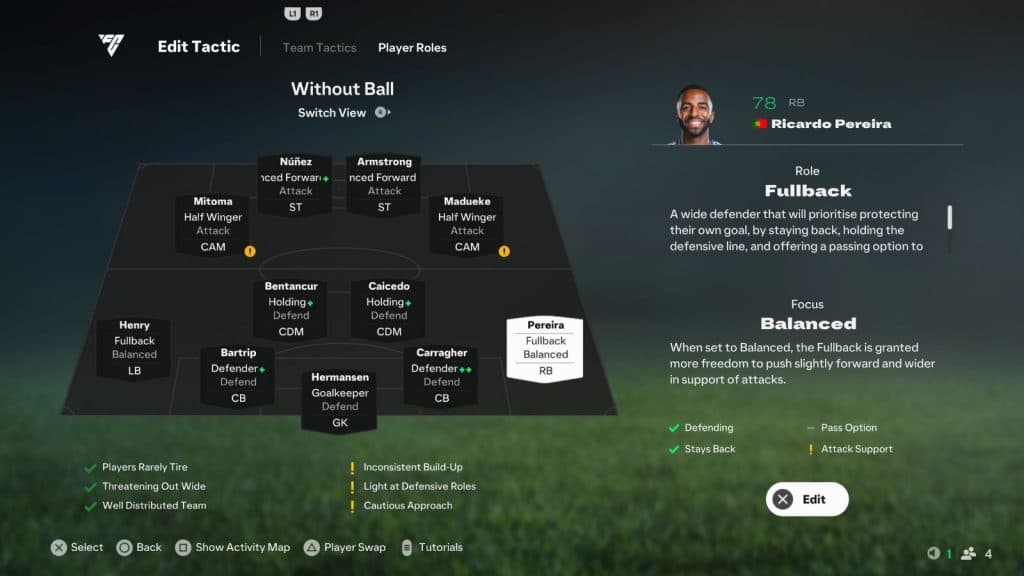 Screenshot of Fullback Player Role in EA FC 25