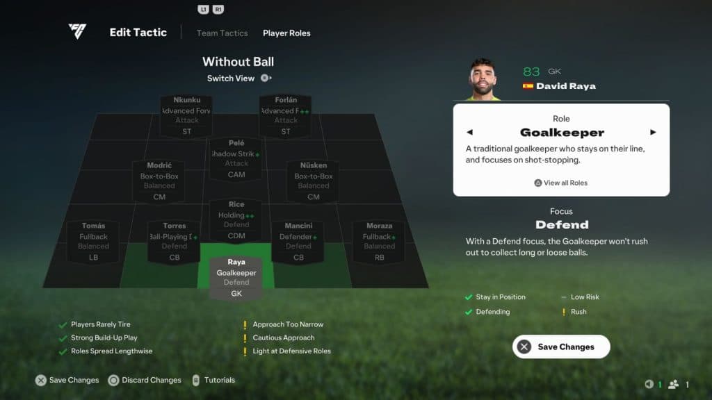 Screenshot of Goalkeeper Player Role in EA FC 25