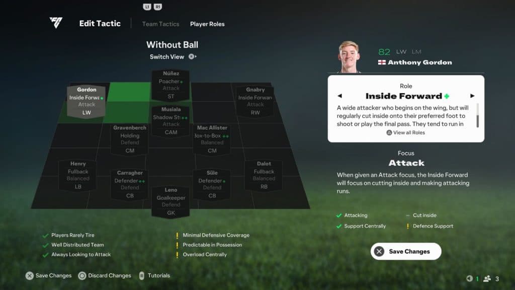 Screenshot of Inside Forward Player Role in EA FC 25