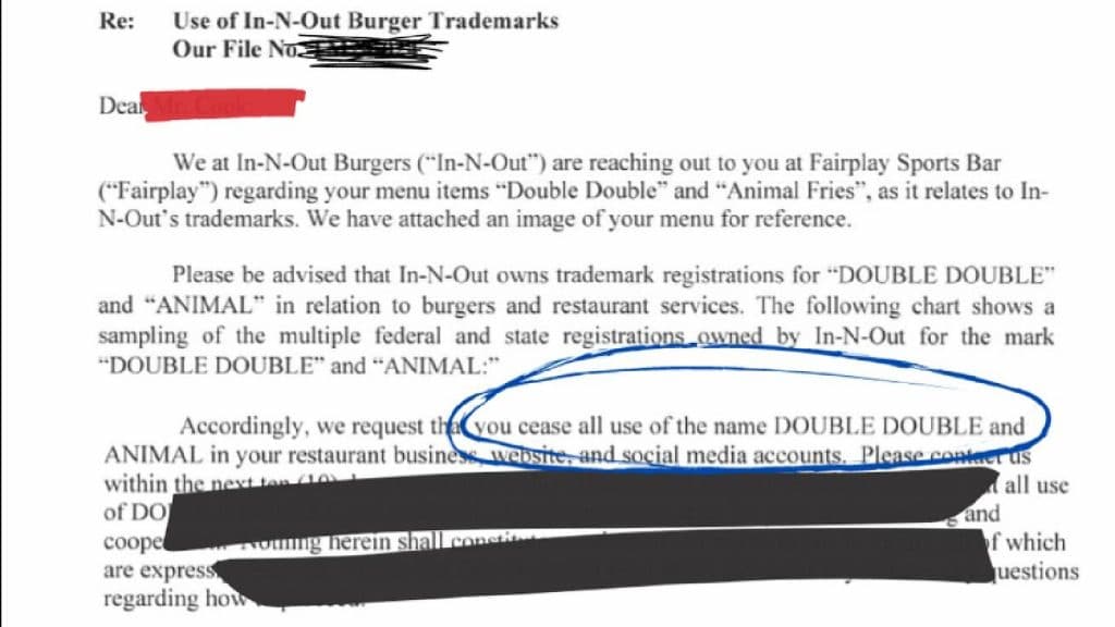 In-N-Out cease and desist