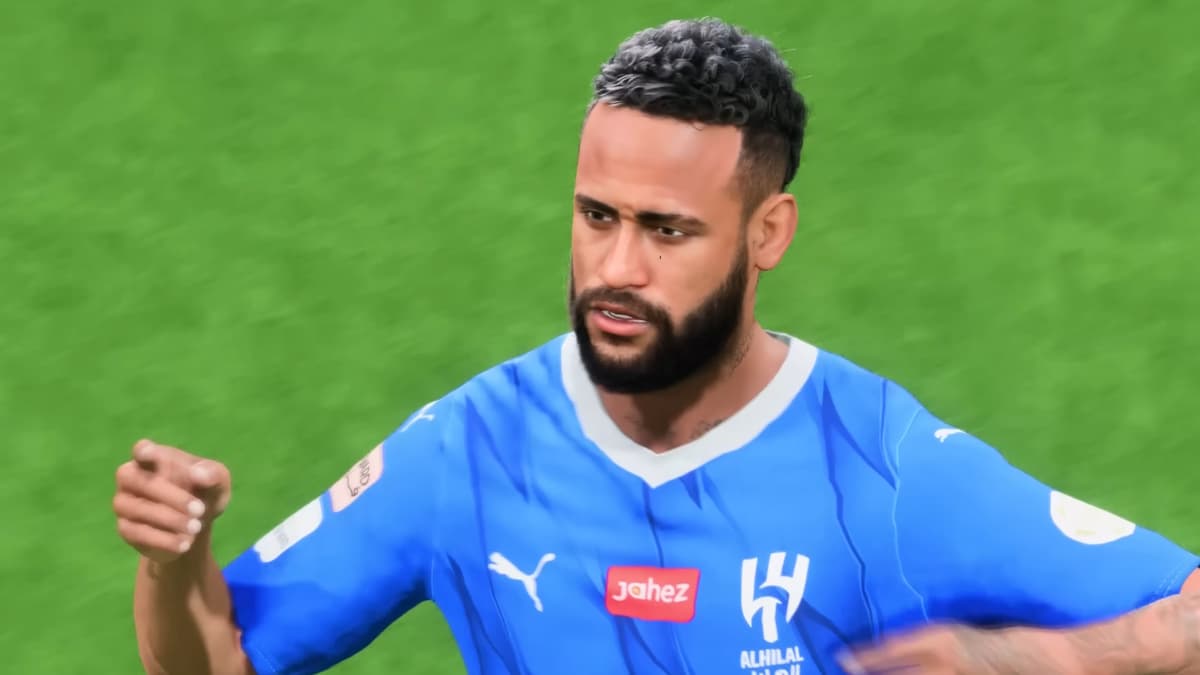 Screenshot of Neymar celebrating goal in EA FC 25.