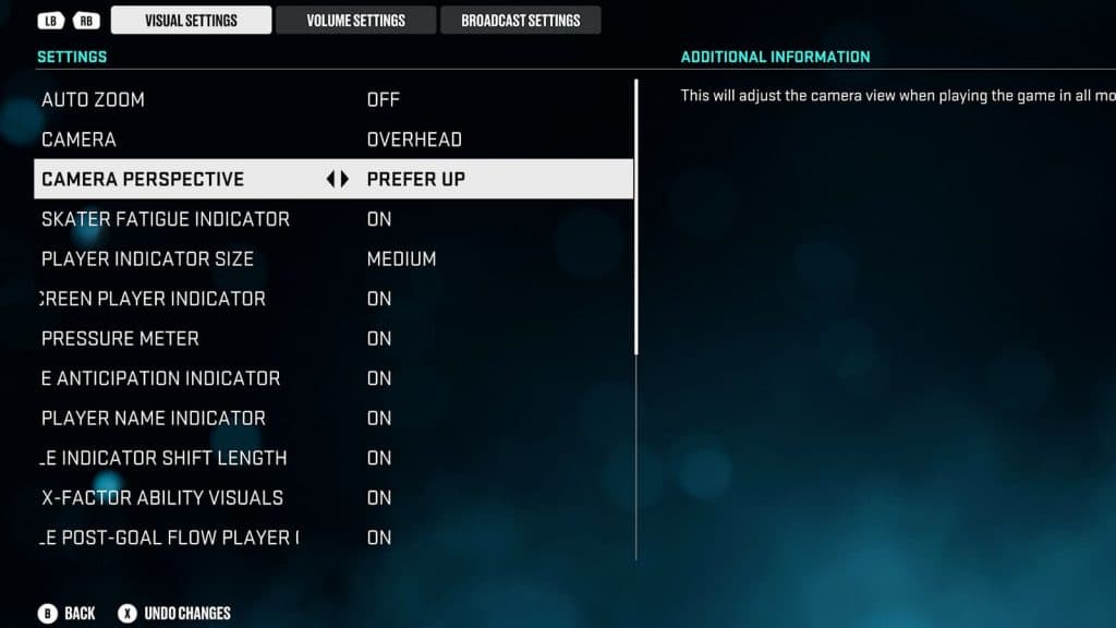 NHL 25 Camera settings