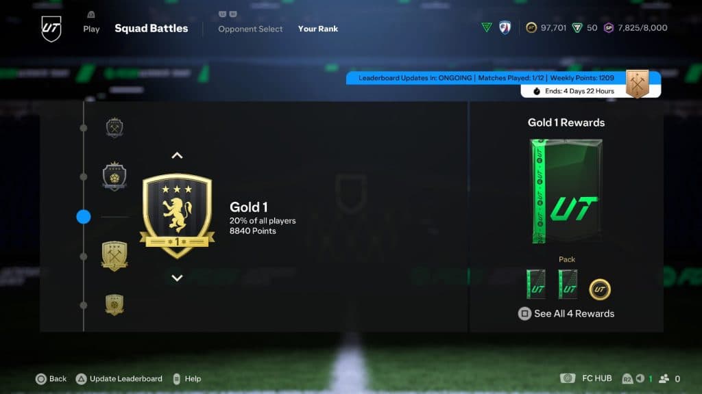 Screenshot of Squad Battles ranks in EA FC 25