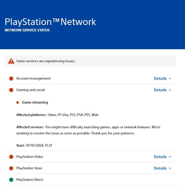 Статус сервера PSN