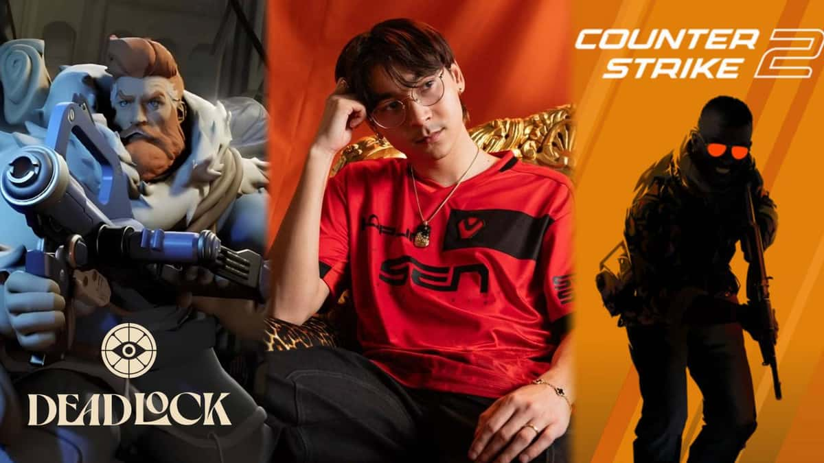 TenZ sitting between Deadlock and Counter-Strike 2 art