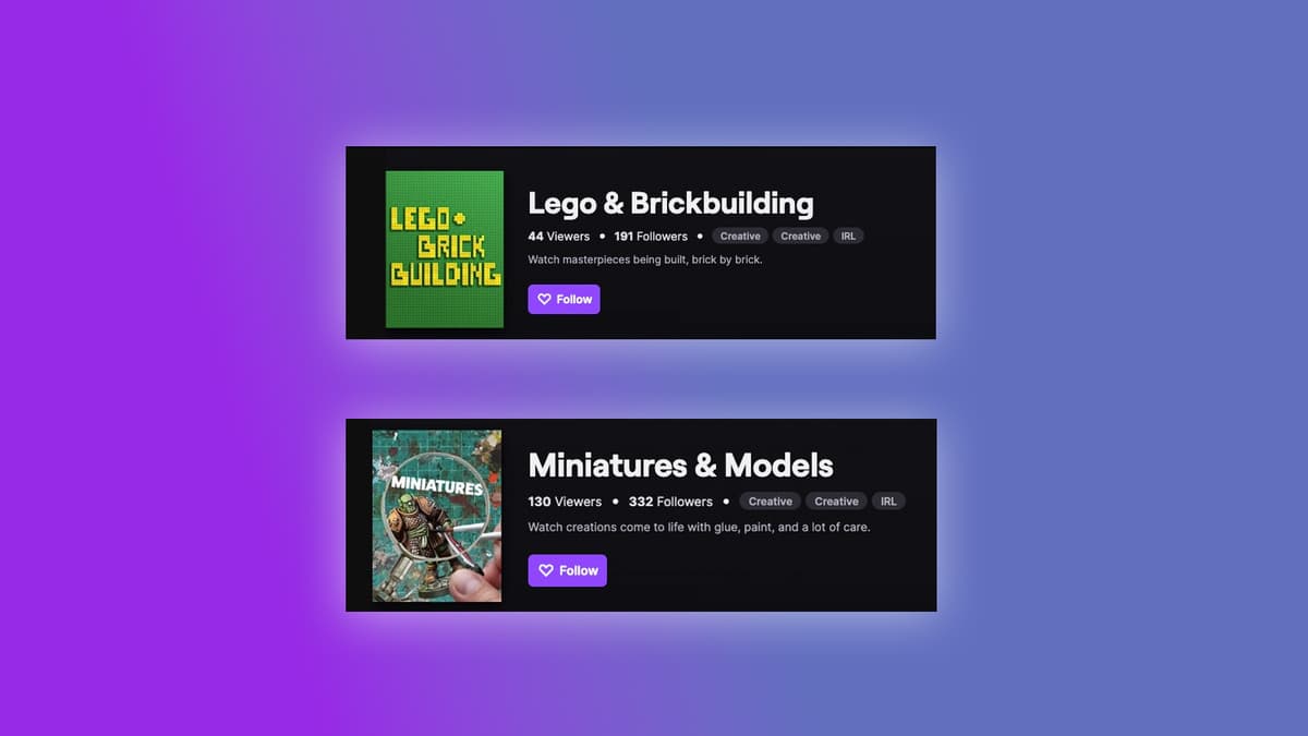 Twitch lanza dos categorías completamente nuevas para fanáticos de Lego, miniaturas y modelos