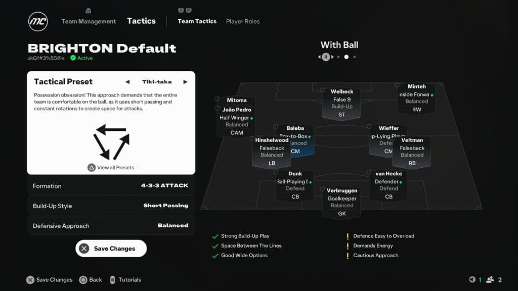 Tiki-taka tactical Vision in EA FC 25 career mode