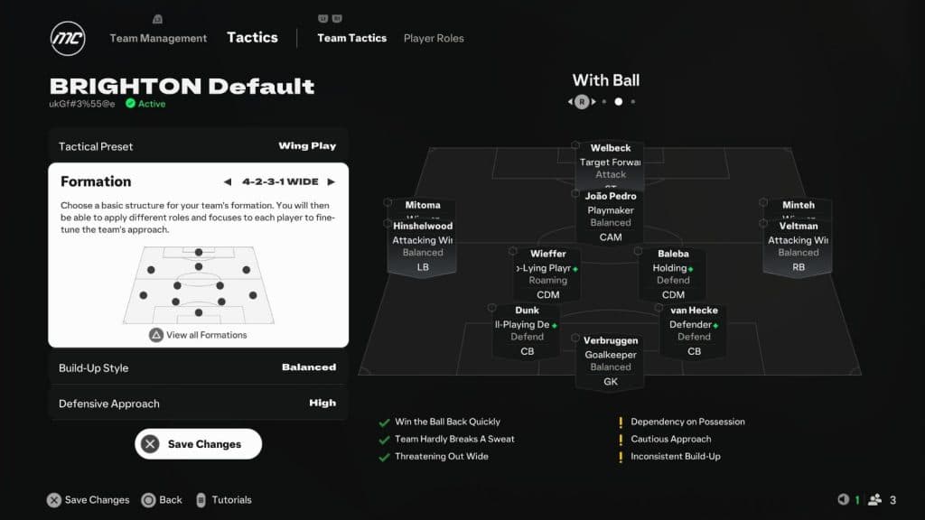 Wing play tactical vision in EA FC 25 Career Mode