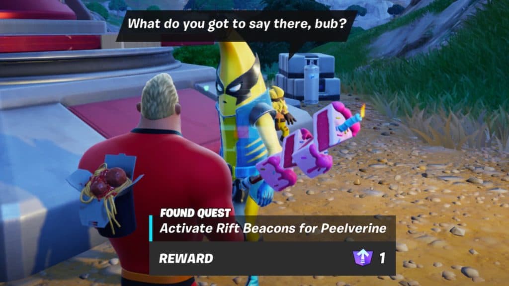 A screenshot featuring the Peelverine NPC in Fortnite.