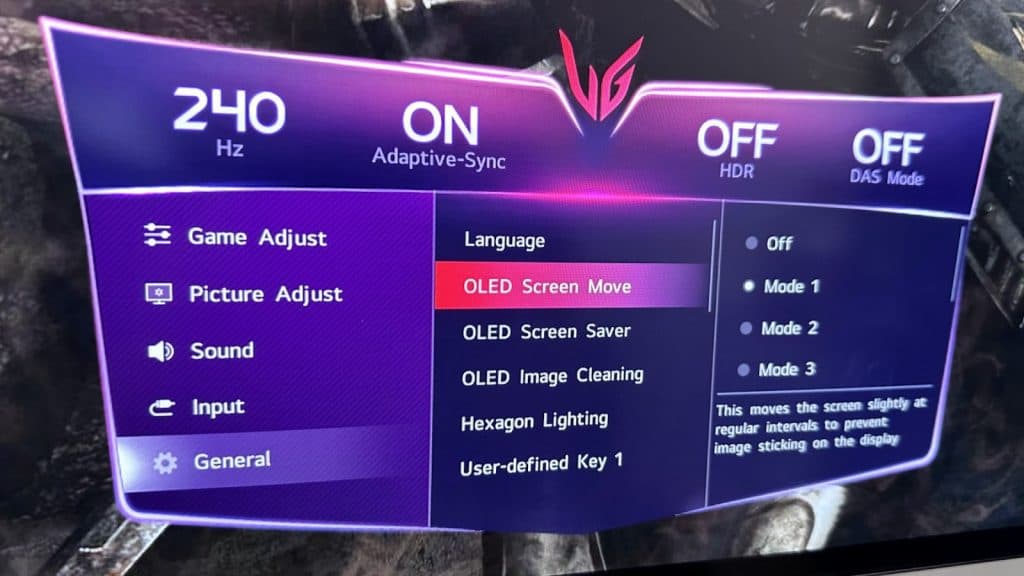 LG monitor displaying a purple text box